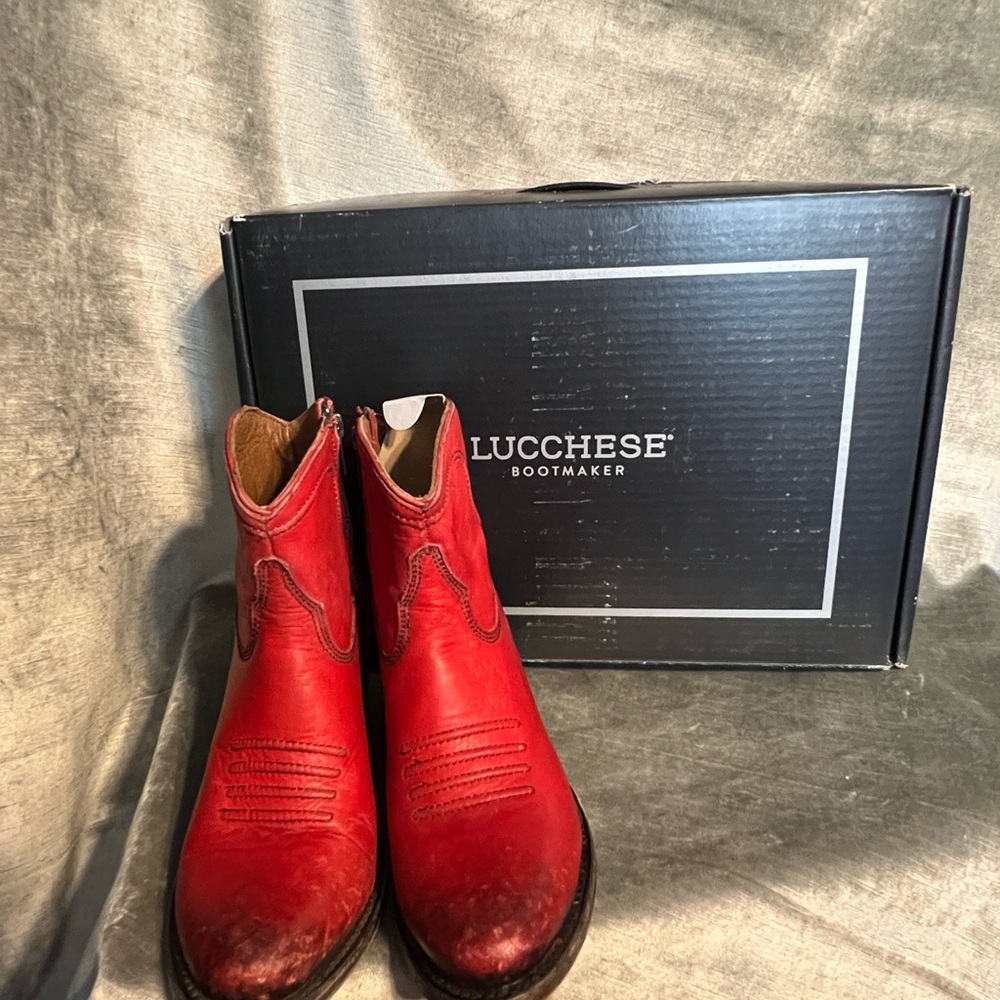 Lucchese Gwen Red Western Bootie w/Stonewash Finish. Women's Size 6.5 - Picture 13 of 14
